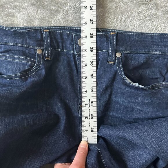Eileen Fisher Jeans Size 4 Dark Wash Raw Hem Mid Rise Stretch Straight Slim - Picture 6 of 8